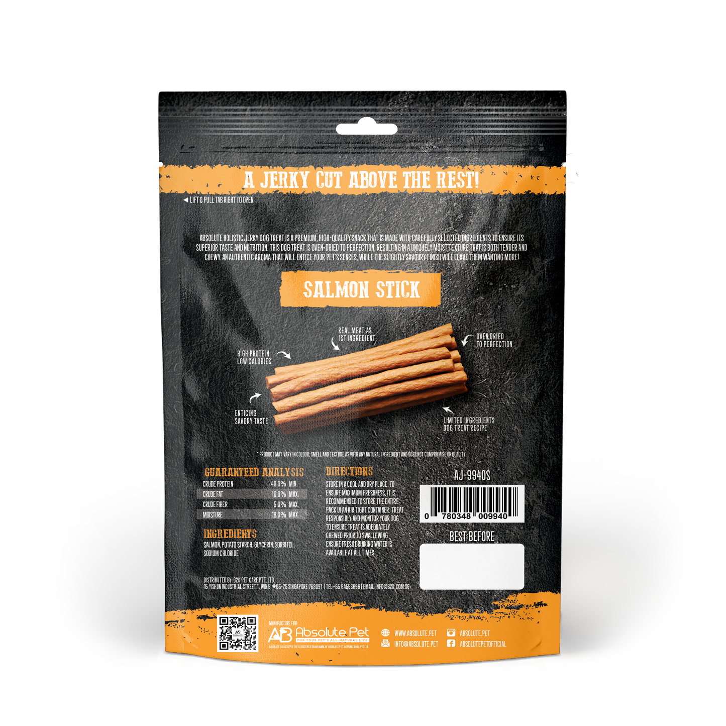 Absolute Holistic Grain Free Treats for Dog - Salmon Jerky Loin Stick (100g)