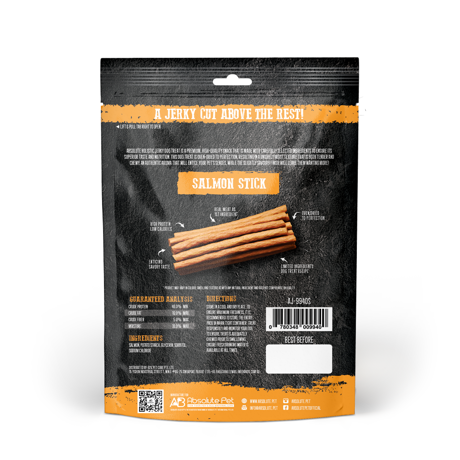 Absolute Holistic Grain Free Treats for Dog - Salmon Jerky Loin Stick (100g)