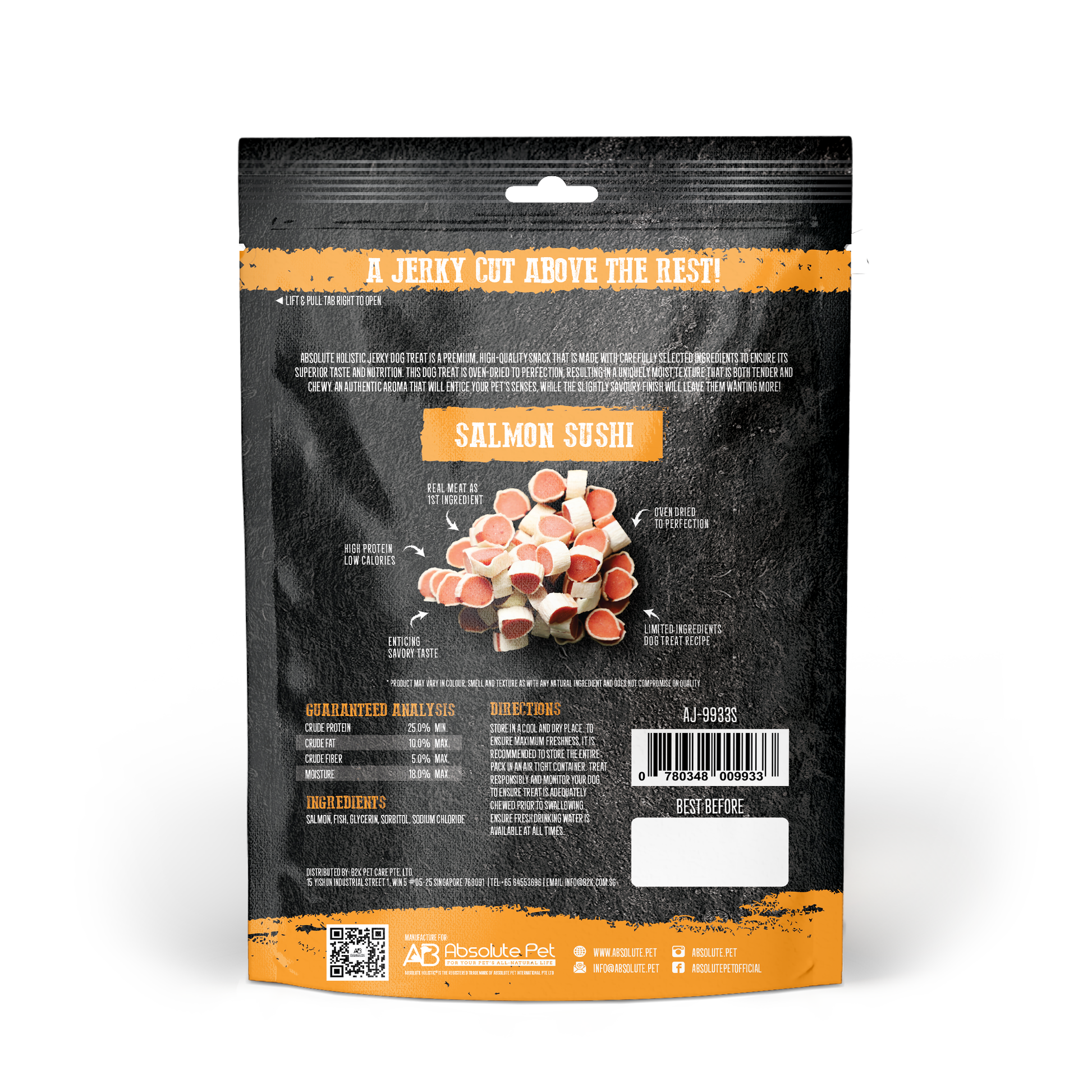 Absolute Holistic Grain Free Treats for Dog - Salmon Jerky Sushi (100g)