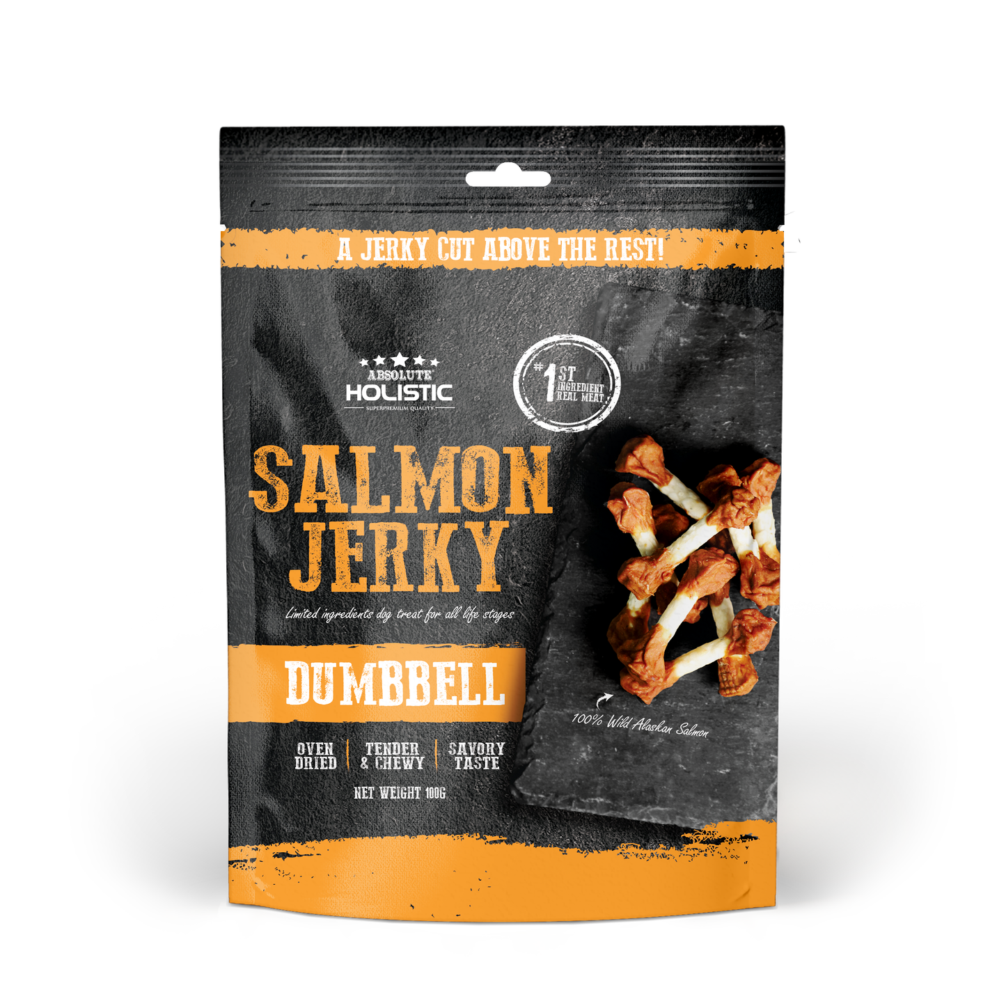 Absolute Holistic Grain Free Dog Treats for Dog | Salmon Jerky Dumbbell