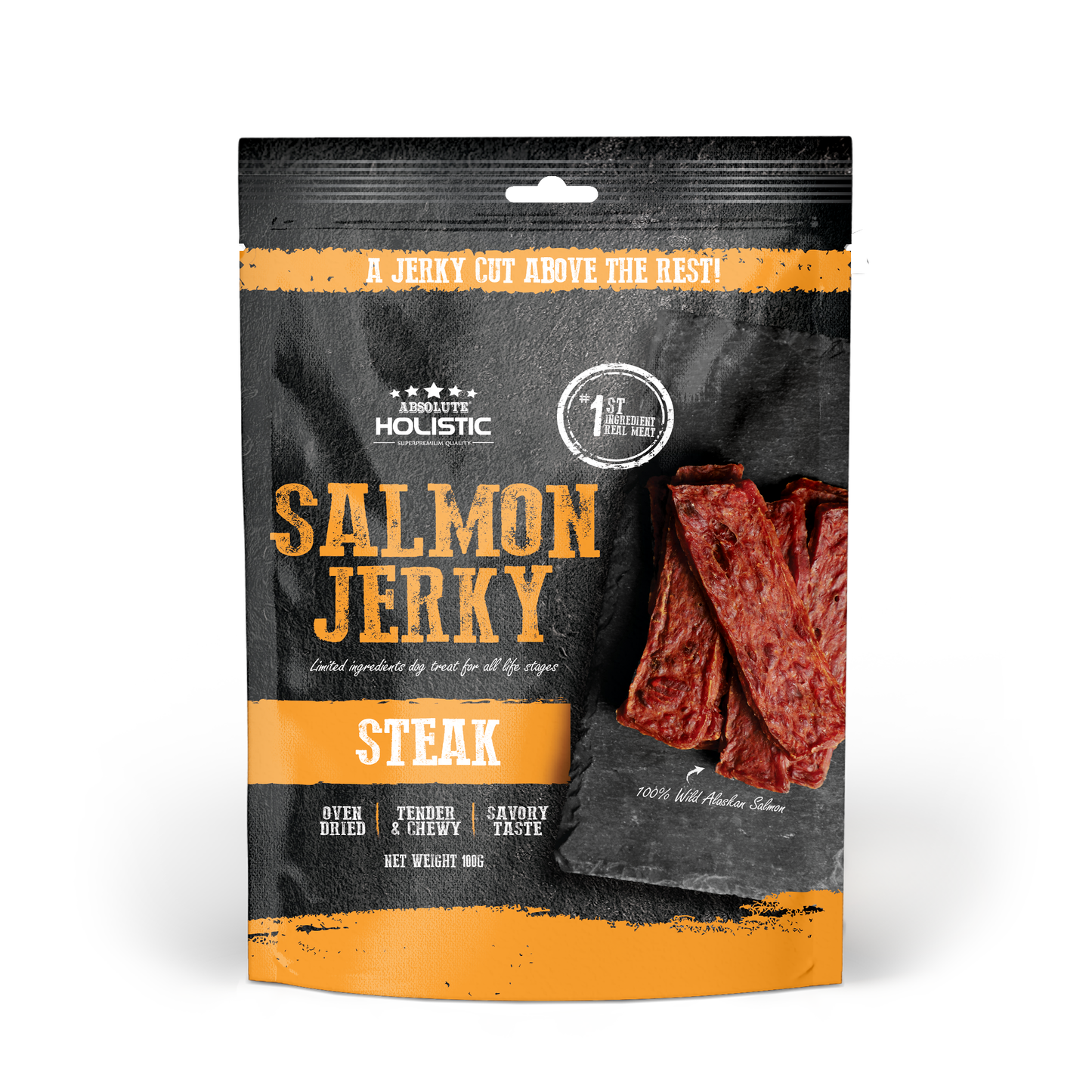 Absolute Holistic Grain Free Dog Treats | Salmon Jerky Steak