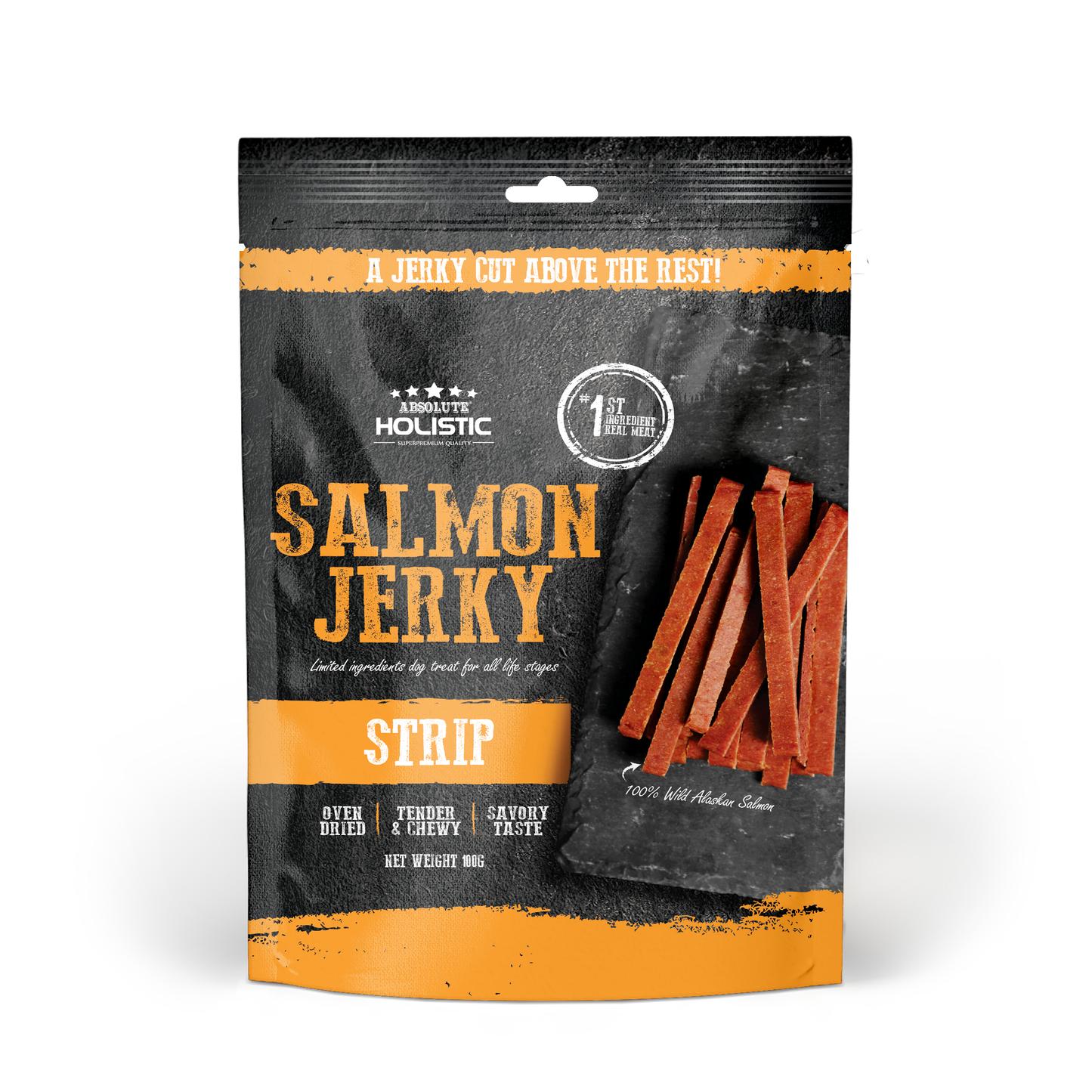 Absolute Holistic Grain Free Dog Treats | Salmon Jerky Loin Strip