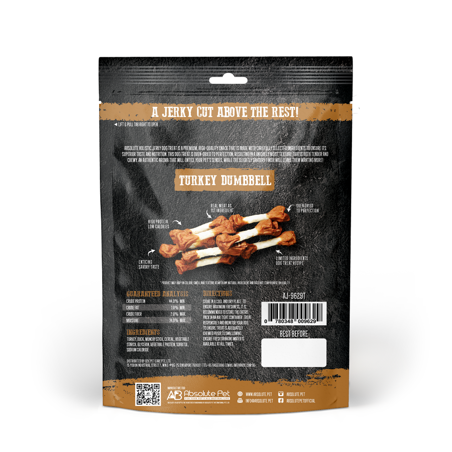 Absolute Holistic Grain Free Dog Treats | Turkey Jerky Dumbbell