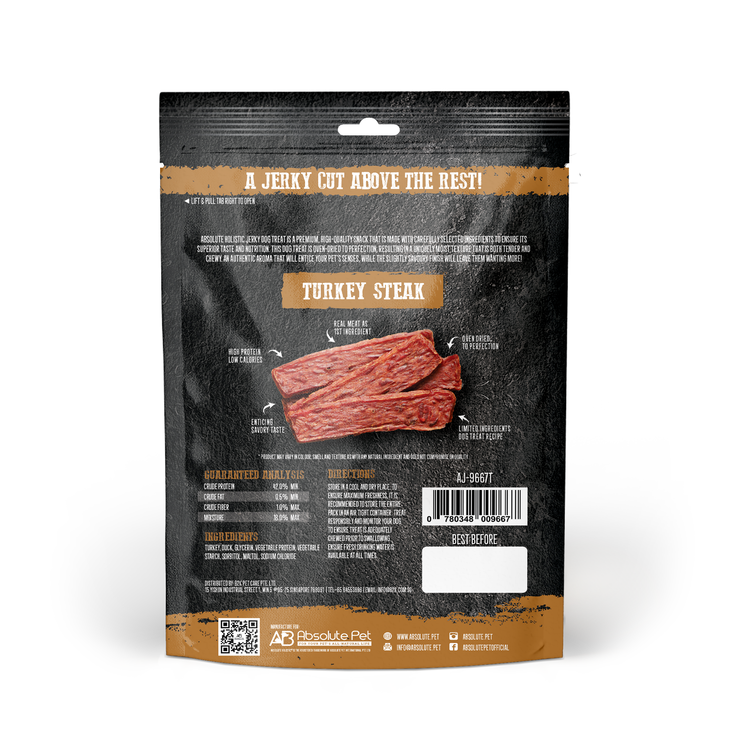 Absolute Holistic Grain Free Treats for Dog | Turkey Jerky Steak