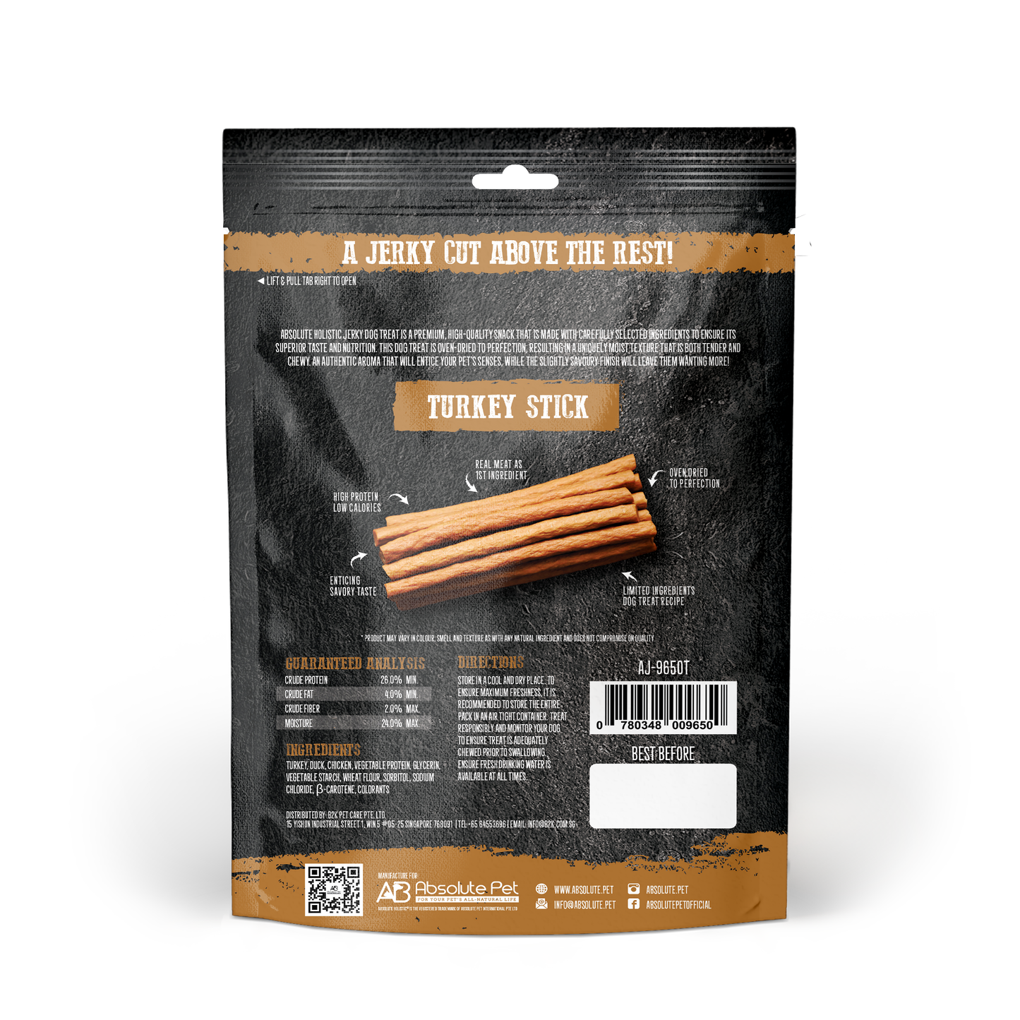 Absolute Holistic Grain Free Dog Treats | Turkey Jerky Loin Stick