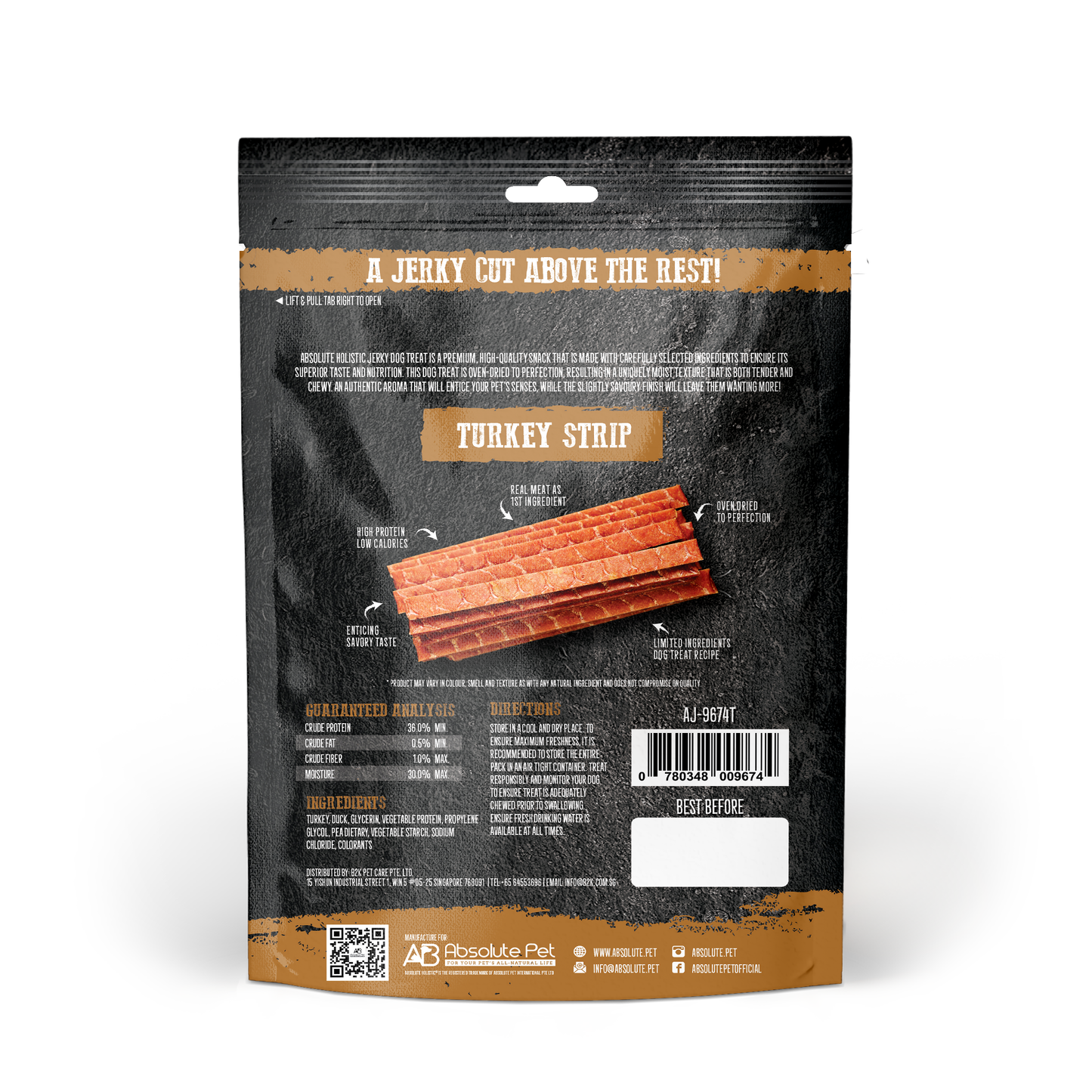 Absolute Holistic Grain Free Dog Treats | Turkey Jerky Loin Strip