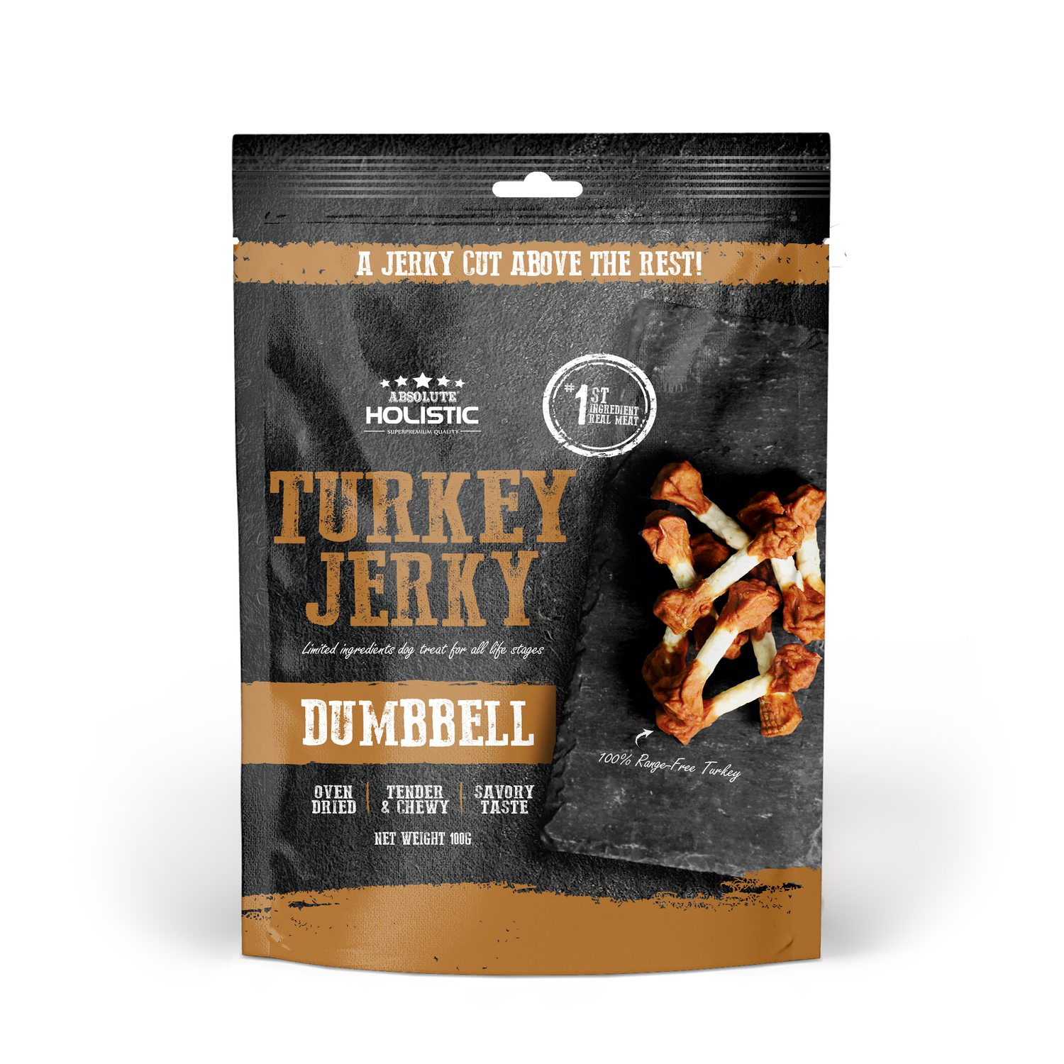 Absolute Holistic Grain Free Dog Treats | Turkey Jerky Dumbbell