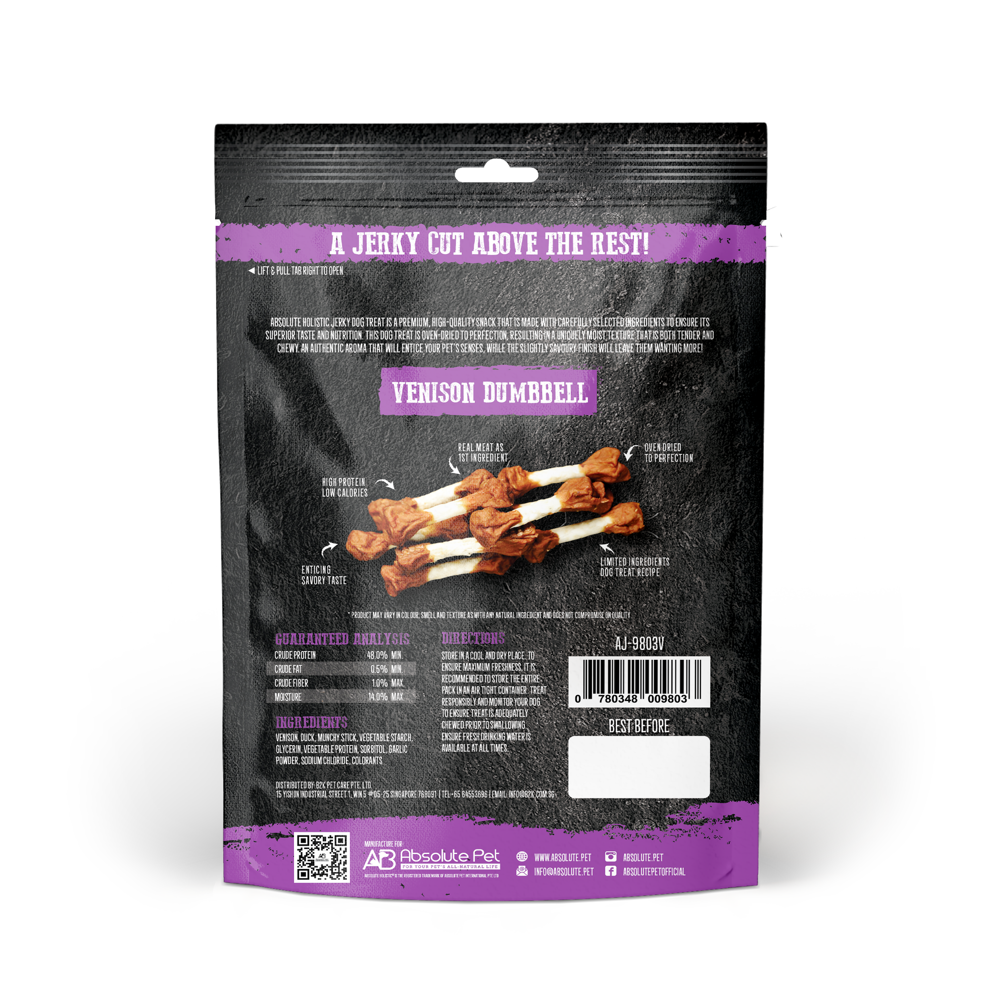 Absolute Holistic Grain Free Treats for Dog - Venison Jerky Dumbbell (100g)