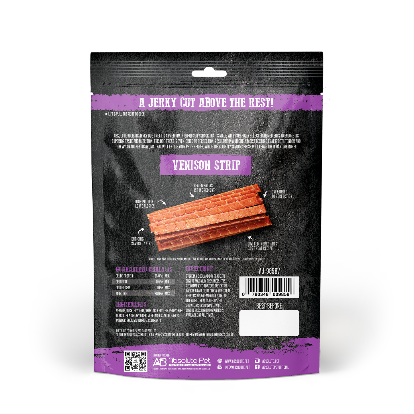 Absolute Holistic Grain Free Treats for Dog - Venison Jerky Loin Strip (100g)