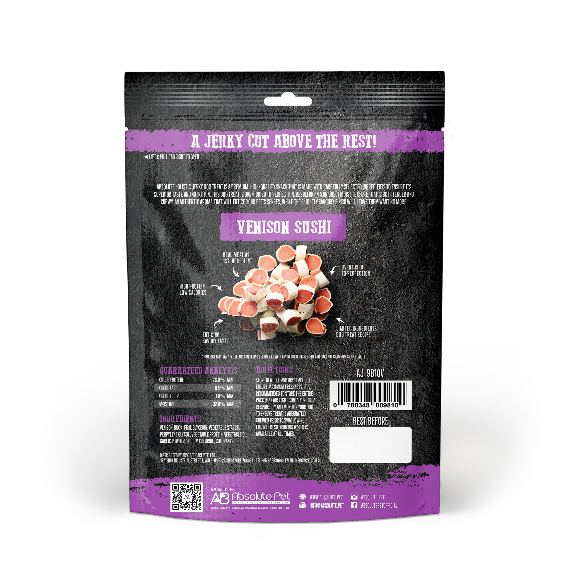 Absolute Holistic Grain Free Treats for Dog - Venison Jerky Sushi (100g)