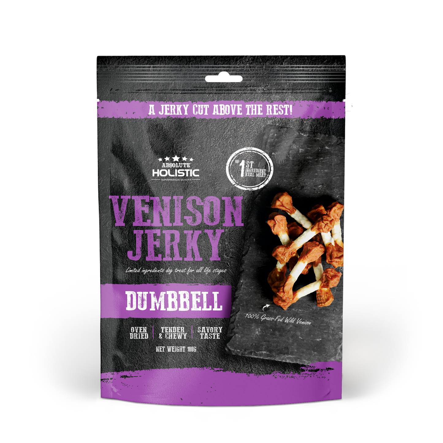 Absolute Holistic Grain Free Dog Treats | Venison Jerky Dumbbell