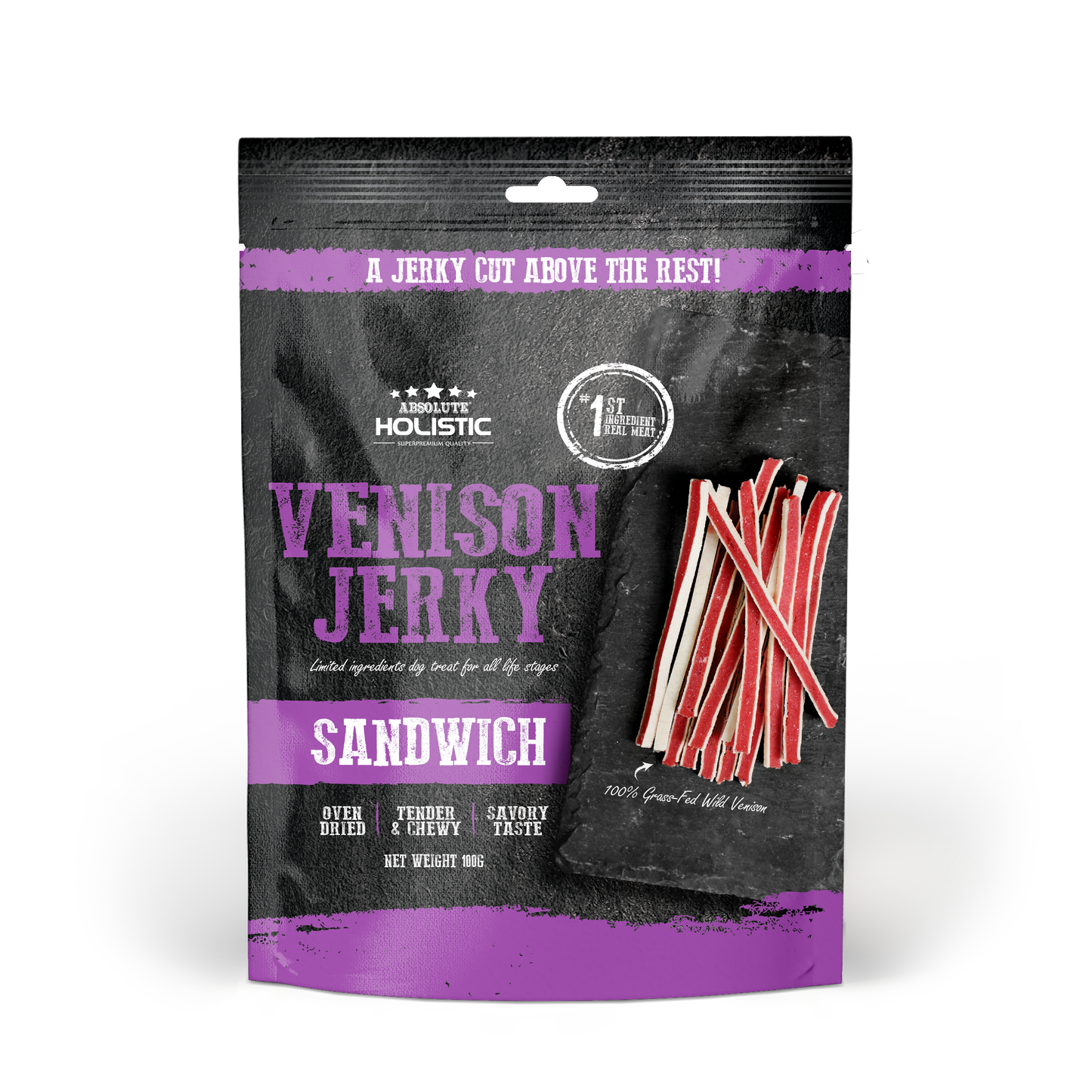 Absolute Holistic Grain Free Dog Treats | Venison Jerky Sandwich