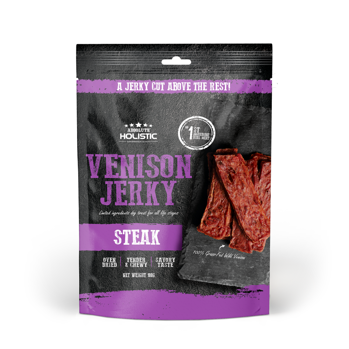Absolute Holistic Grain Free Dog Treats | Venison Jerky Steak