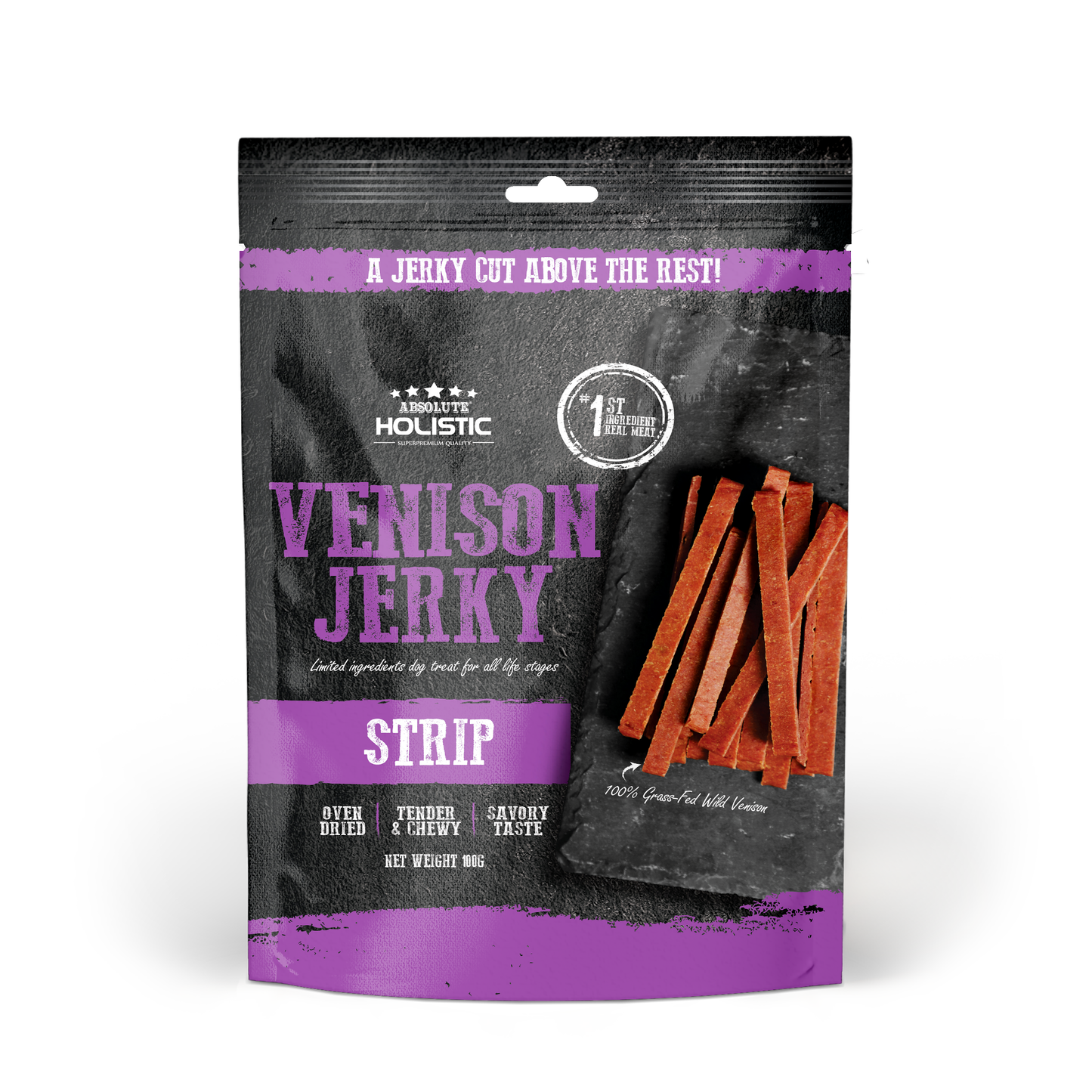 Absolute Holistic Grain Free Dog Treats | Venison Jerky Loin Strip