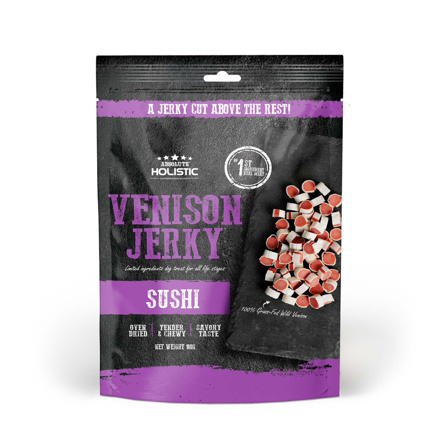 Absolute Holistic Grain Free Dog Treats | Venison Jerky Sushi