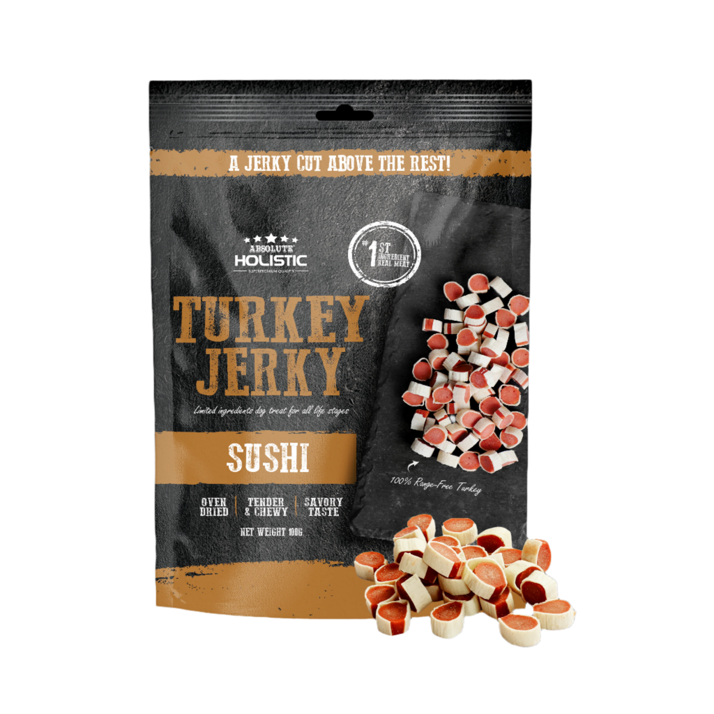 Absolute Holistic Grain Free Dog Treats | Turkey Jerky Sushi