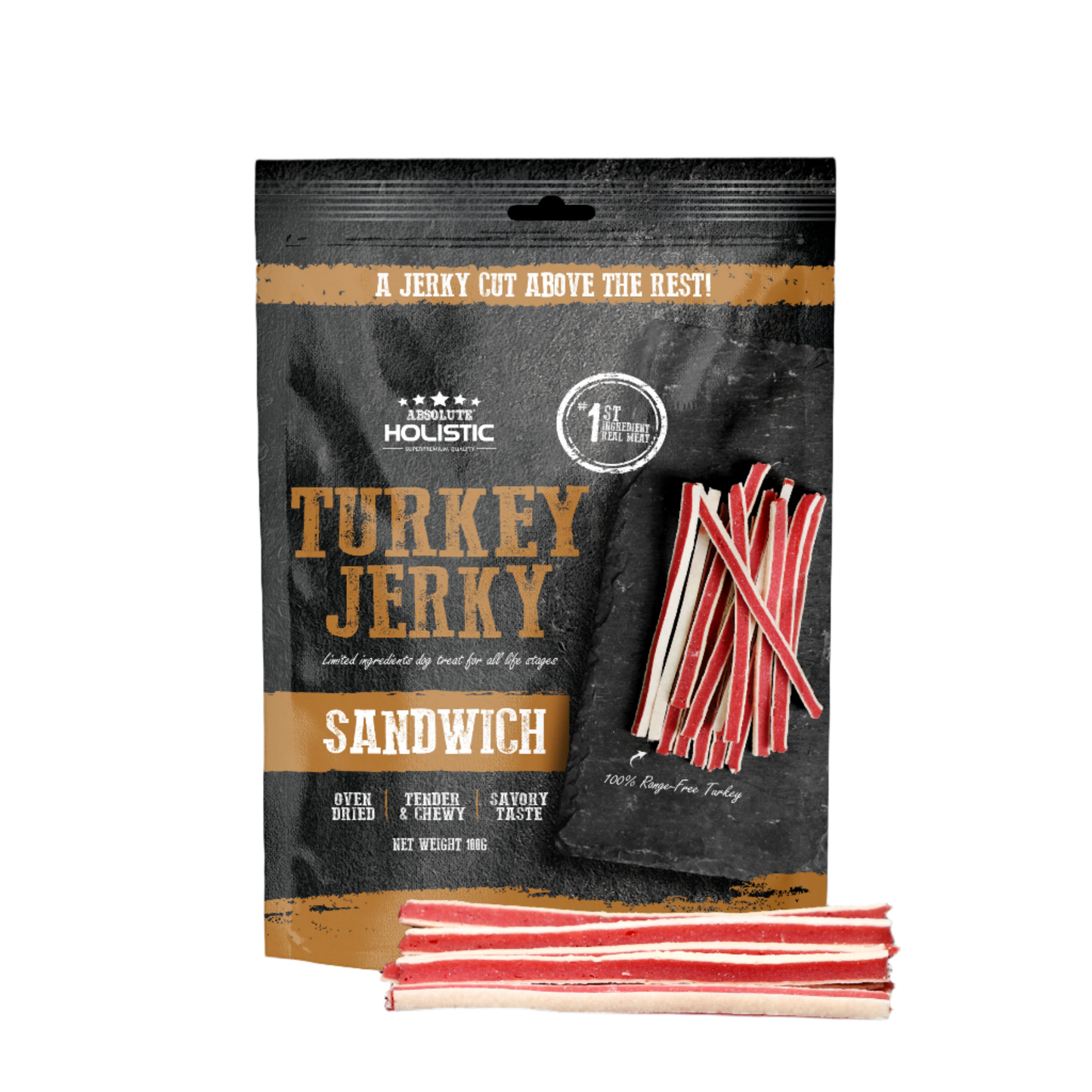 Absolute Holistic Grain Free Dog Treats | Turkey Jerky Sandwich