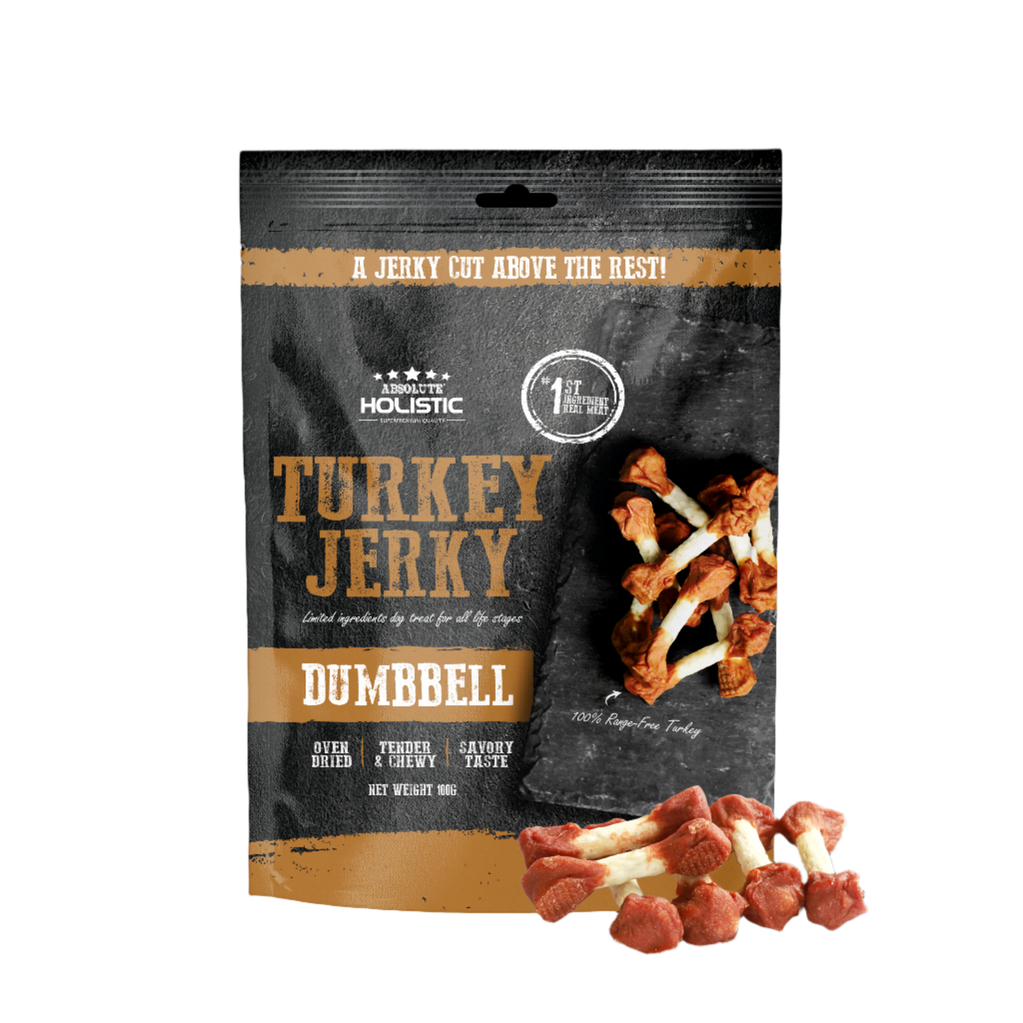Absolute Holistic Grain Free Dog Treats | Turkey Jerky Dumbbell