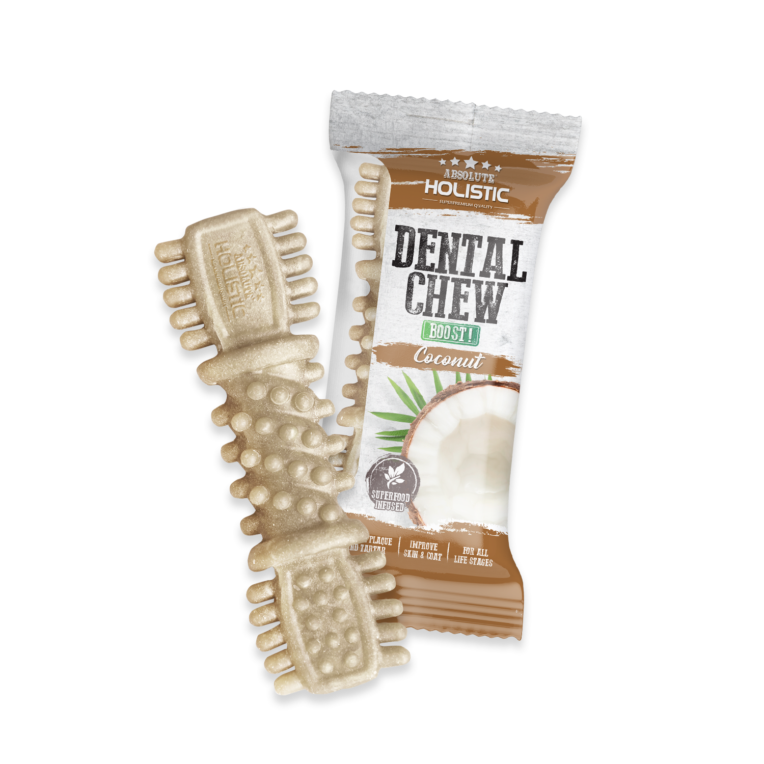 Absolute Holistic BOOST Dental Chew for Dogs - Coconut (4") | Infused with Superfood