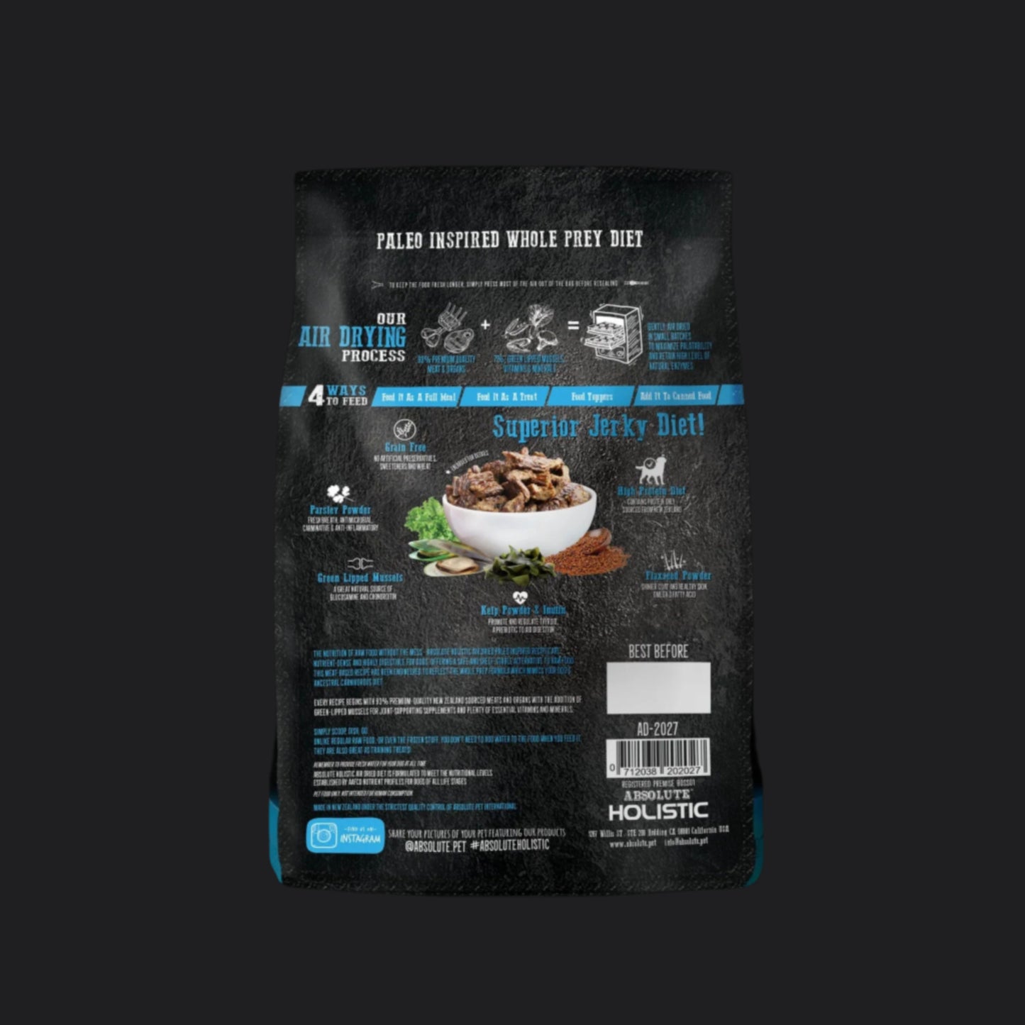 Absolute Holistic Air Dried Food for Dogs - Lamb & Blue Mackerel (1kg)