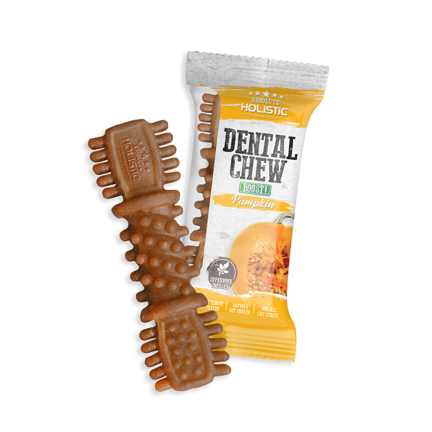 Absolute Holistic BOOST Dental Chew for Dogs - Pumpkin (4") | Infused with Superfood