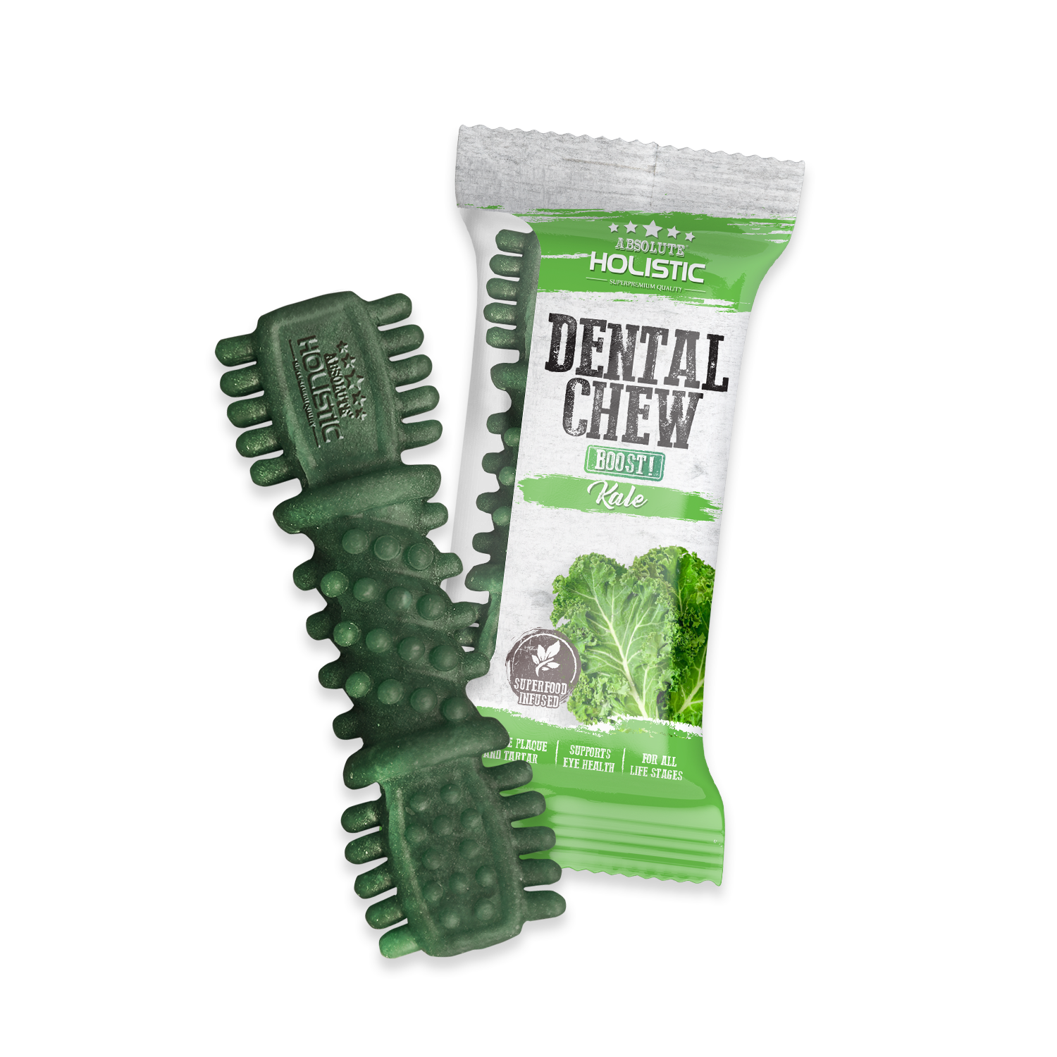 Absolute Holistic BOOST Dental Chew for Dogs - Kale (4") | Infused with Superfood