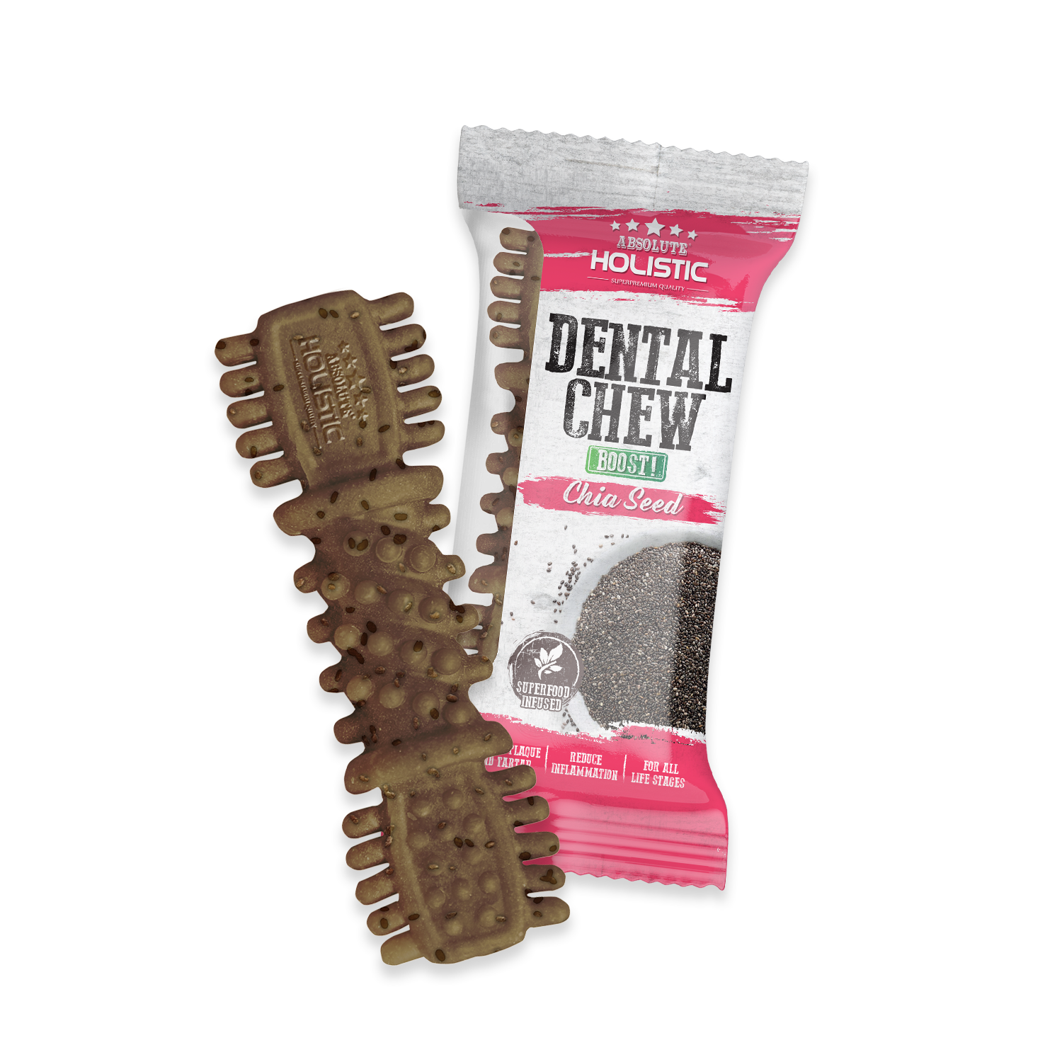 Absolute Holistic BOOST Dental Chew for Dogs - Chia Seed (4") | Infused with Superfood