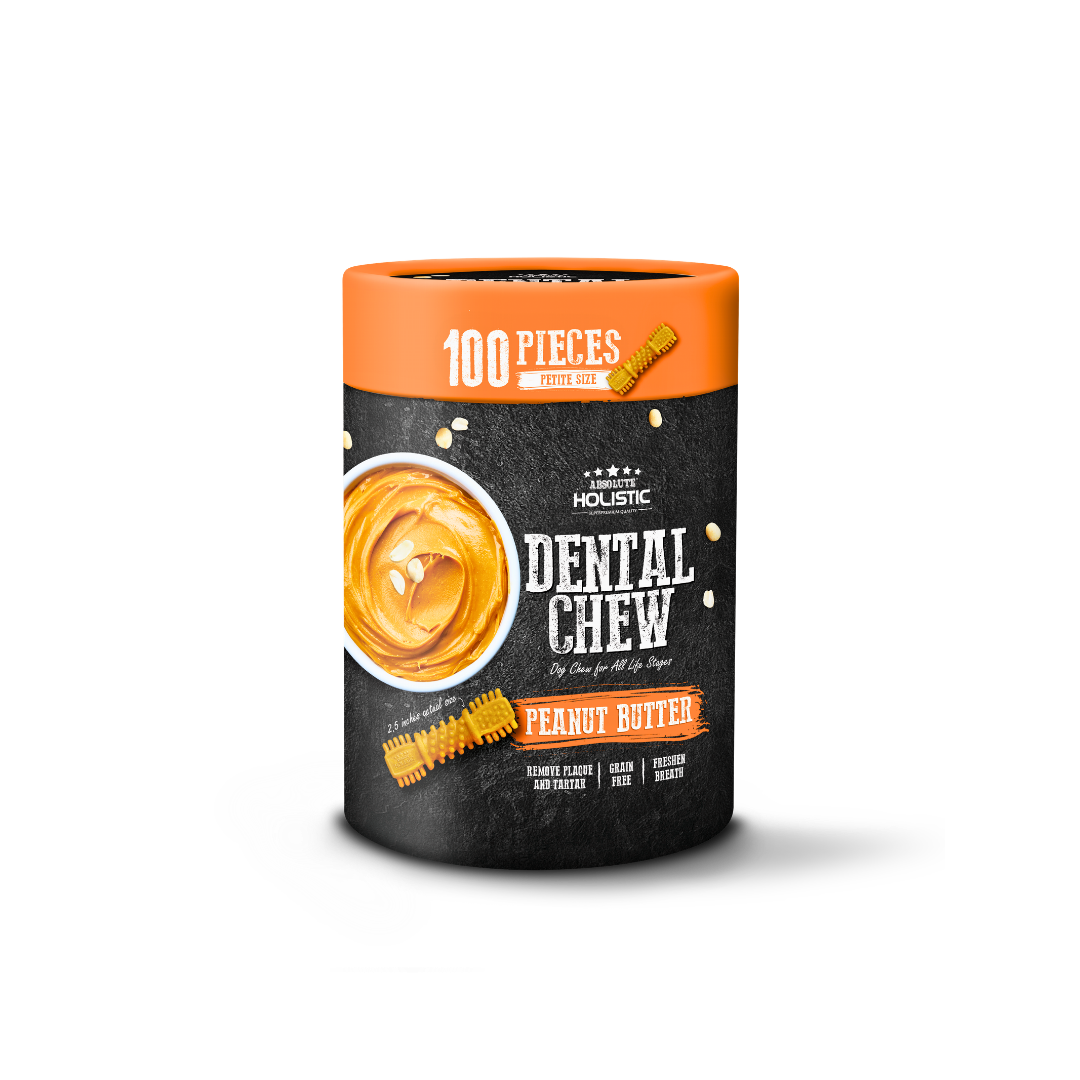Absolute Holistic Dental Chews for Dogs Peanut Butter Value Tub Petite Size
