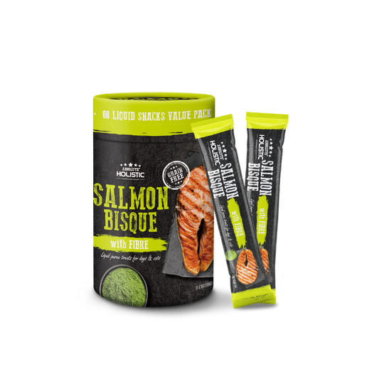 Absolute Holistic Liquid Puree Treats for Cats & Dogs - Salmon Bisque with Fibre (Tub)